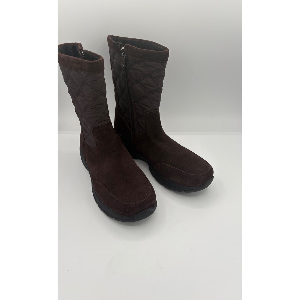 Lands End Womens Brown Suede Quilted Nylon Side Zip Winter Boots 8.5B 444681‎